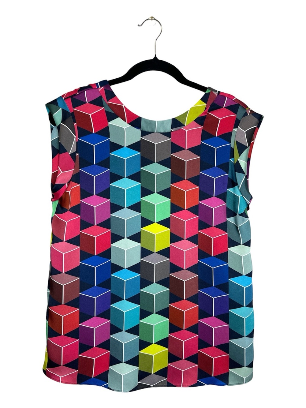 MILLY Geometric Cube Pattern Whimsical Bright Colorful Short Sleeve Top size P